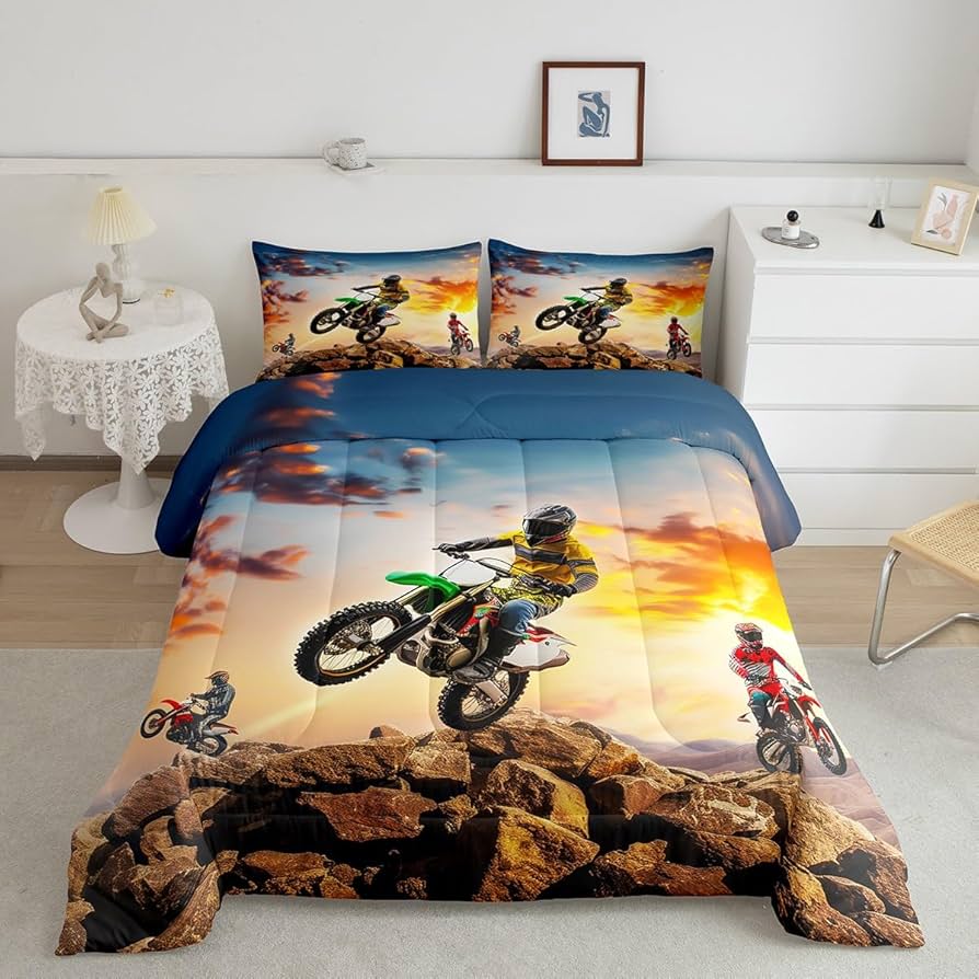 Amazon.com: Motorbike Bedding Set Twin Size,Boys Motocross Rider
